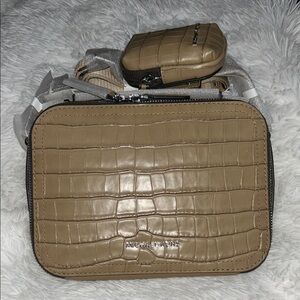 Michael Kors Beige Croc-Embossed Shoulder Bag